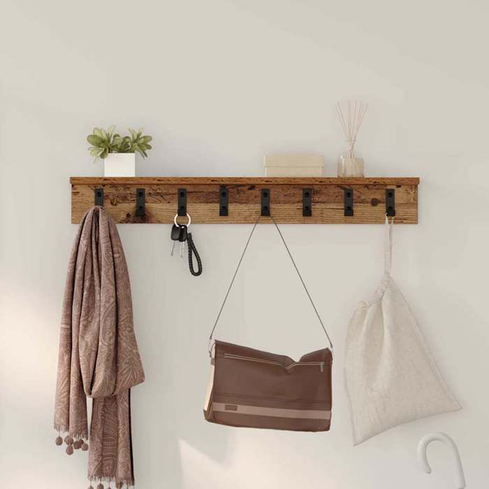 Marron Étagère Dentrée - design mural - Magnifique Porte-manteau mural Bois ancien 80x105x105cm CL8718731