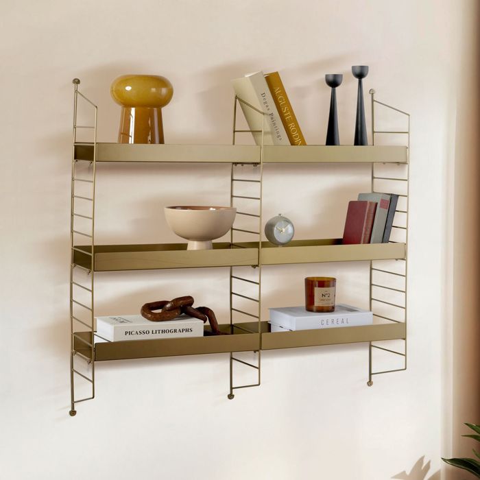 Étagère Scurelle Dmora en métal doré 98x21x100h cm Étagère Scurelle Dmora en métal doré 98x21x100h cm