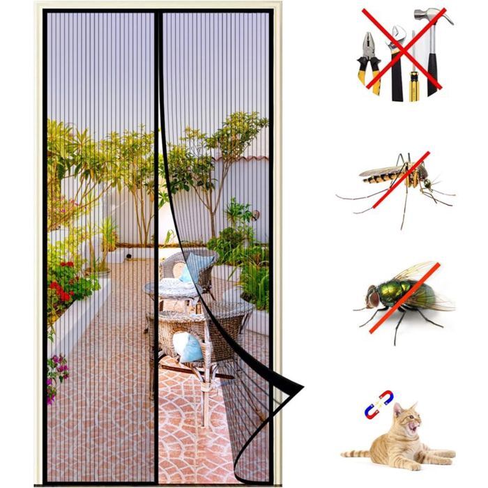 Moustiquaire magnétique 150×220 cm auto‑adhésive fermeture automatique pour fenêtres et portes