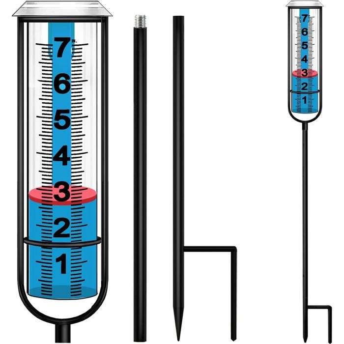 Pluviomètre dextérieur avec piquet pluviomètre décoratif pour jardin terrasse ou pelouse muni dun flotteur rouge
