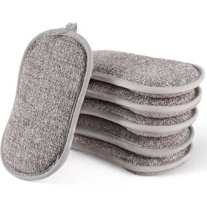 Éponge à vaisselle réutilisable double face résistante aux rayures lavable sur plusieurs surfaces - 16 cm x 9 cm - (grise).