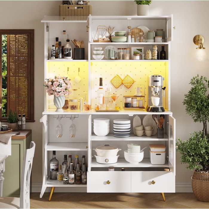 COVREO Meuble haut de cuisine 120x40x176 cm avec LED prise intégrée 2 AC + 2 USB porte vitrée blanc