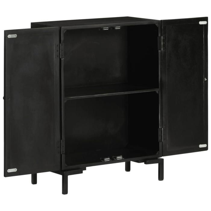Noir Commode Salon CHIC Buffet bas/Cabinet 1 PC noir 55x30x77 cm bois massif de manguier et fer N12650