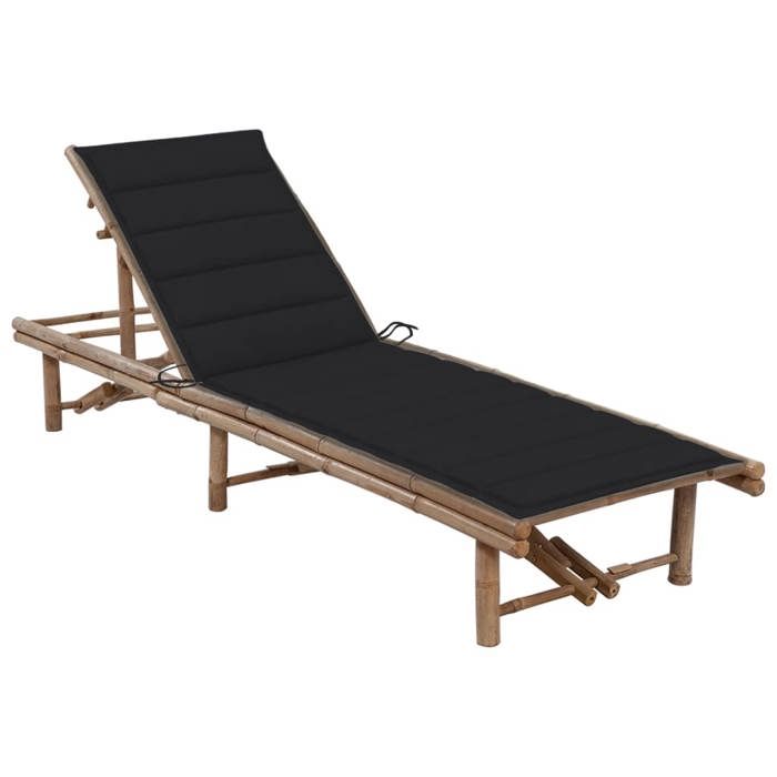 Noir Chaise longue de jardin avec coussin Bambou - Siège de balcon LV60071