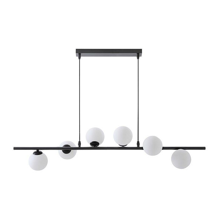 Lustre en métal et verre 6 globes - L. 100 x P. 24 5 cm - Noir mat - INUNTA Lustre en métal et verre 6 globes - L. 100 x P. 24 5 cm - Noir mat - INUNTA