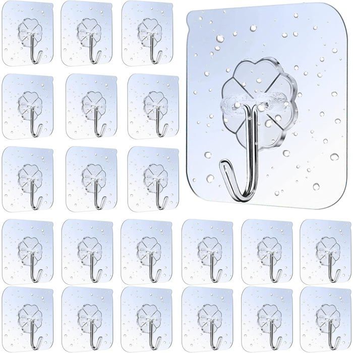 30 Crochets Adhesifs Transparents Crochet Mural Pour Peignoir Serviette Manteau Clés Et Cuisine