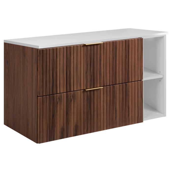 Meuble de salle de bain suspendu - 3XE LIVING - Avec plan - Noyer / Blanc - 100x58 6x46 cm - 2 tiroirs