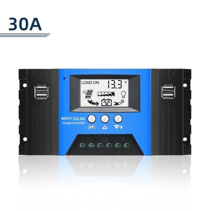 SolaMr Régulateur Charge Solaire 30A 12V/24V - Contrôleur PWM+MPPT Avec Écran LCD Et USB