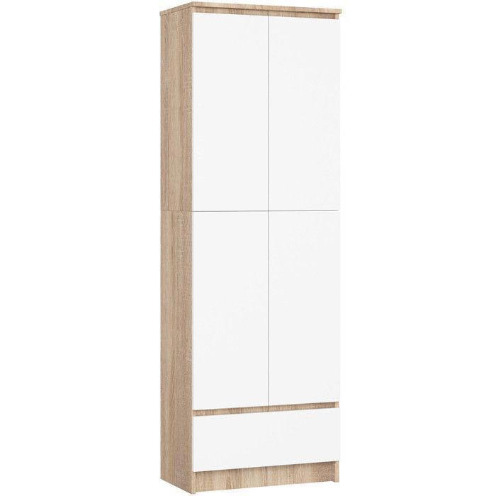Bibliothèque de bureau Armoire AKORD R60 Chêne Sonoma 60 cm 2 portes 1 tiroir façade Blanche 4 étagères 60x35x180 cm Bibliothèque de bureau Armoire AKORD R60 Chêne Sonoma 60 cm 2 portes 1 tiroir façade Blanche 4 étagères 60x35x180 cm