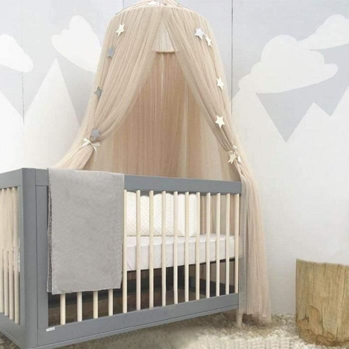 Dôme moustiquaire pour enfants, tente de lit à baldaquin moustiquaire linge de lit avec dentelle ronde maison de jeux-kaki