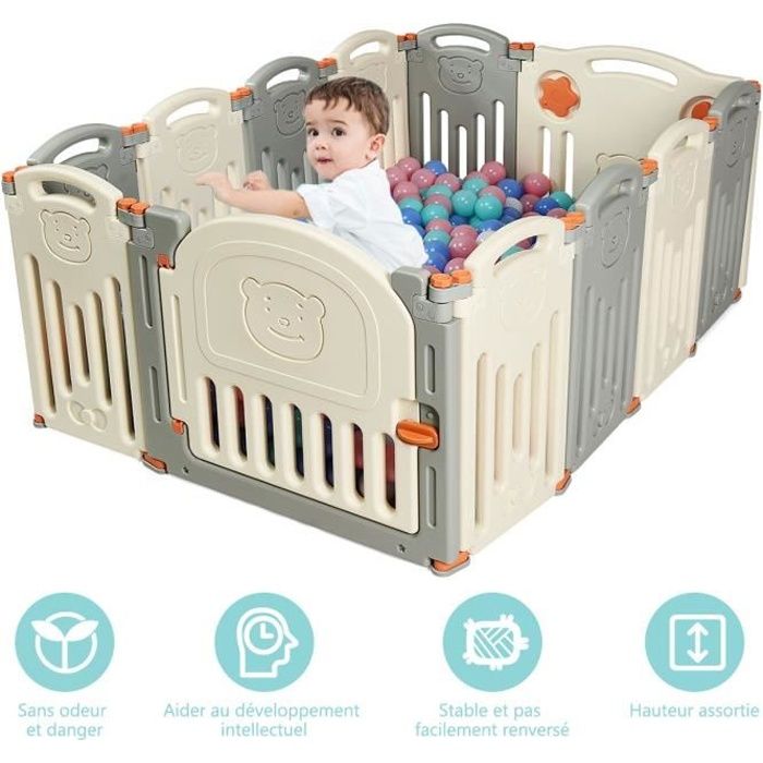 Costway Parc Bebe En Plastique 12 Elements Avec Panneaux D Activite Et Porte Barriere Securite Enfant Pliable En Joli Motif Cdiscount Puericulture Eveil Bebe