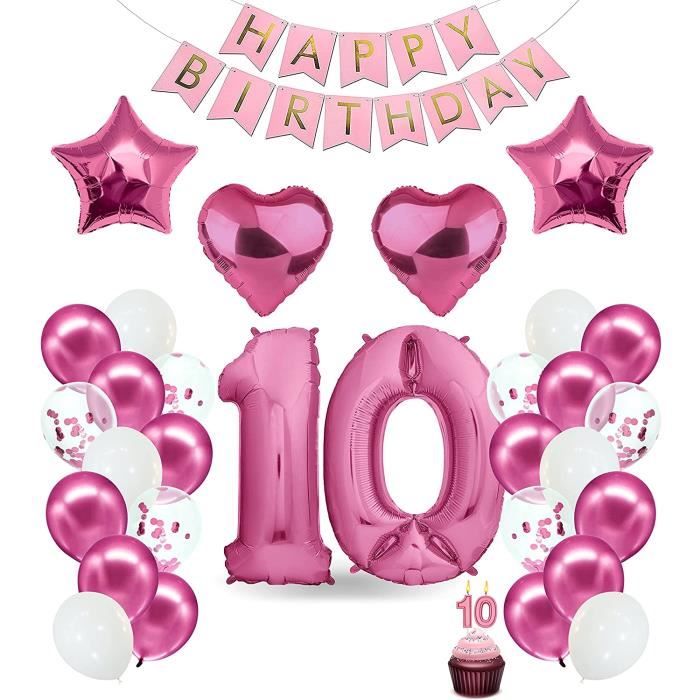 Décoration d'anniversaire 10 ans rose I 10e anniversaire fille I Décoration  de fête Ballons roses 10e anniversaire I Happy Bir[234] - Cdiscount Maison