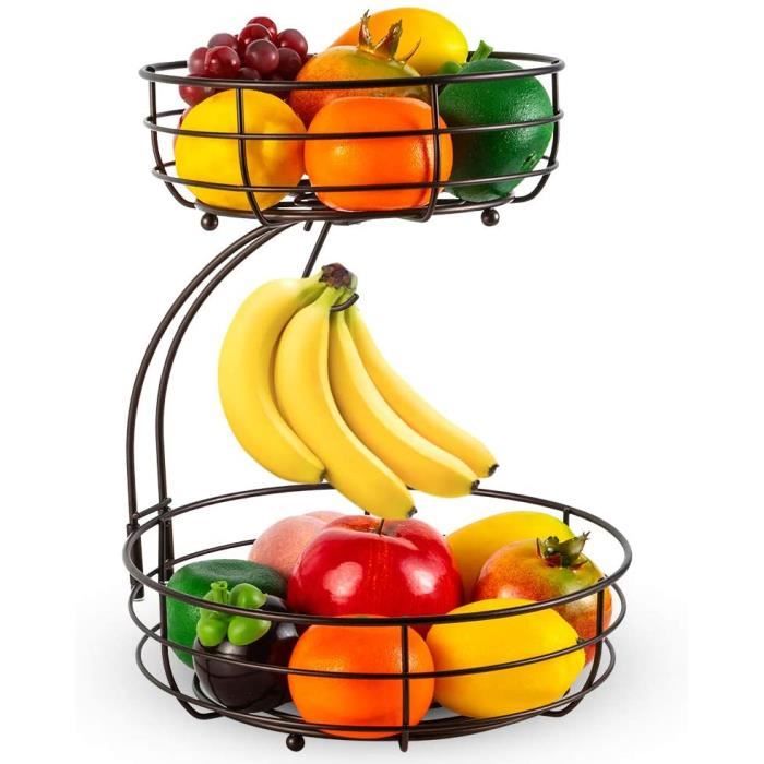 Corbeille à Fruits 2 Étages NVIYAM - Support Métal Pour Comptoir Cuisine Organisation Légumes