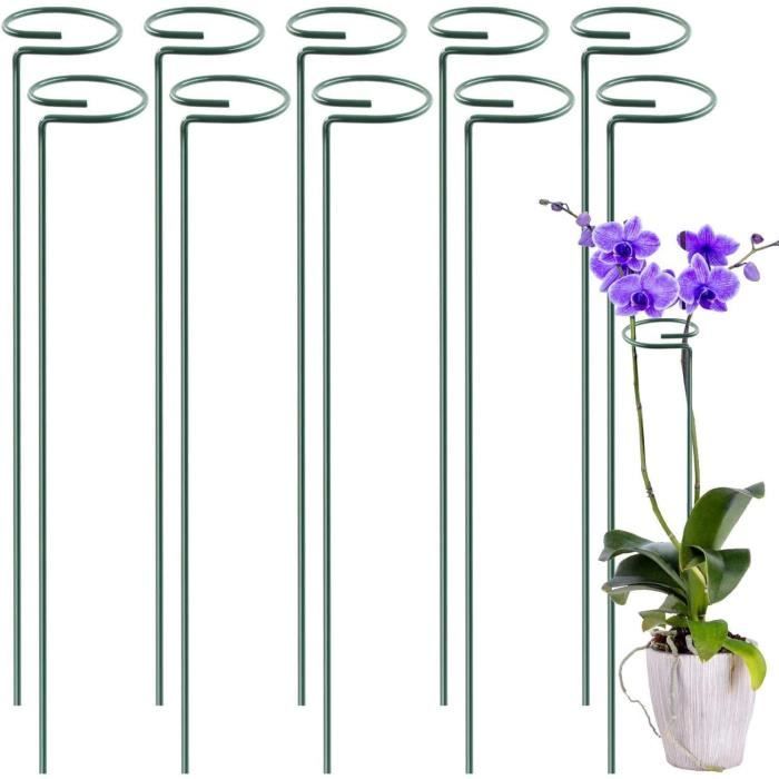Lot De 10 Tuteurs Pour Plantes - 40 Cm - Anneau De Support Métal Vert - Pour Fleurs, Tomates...