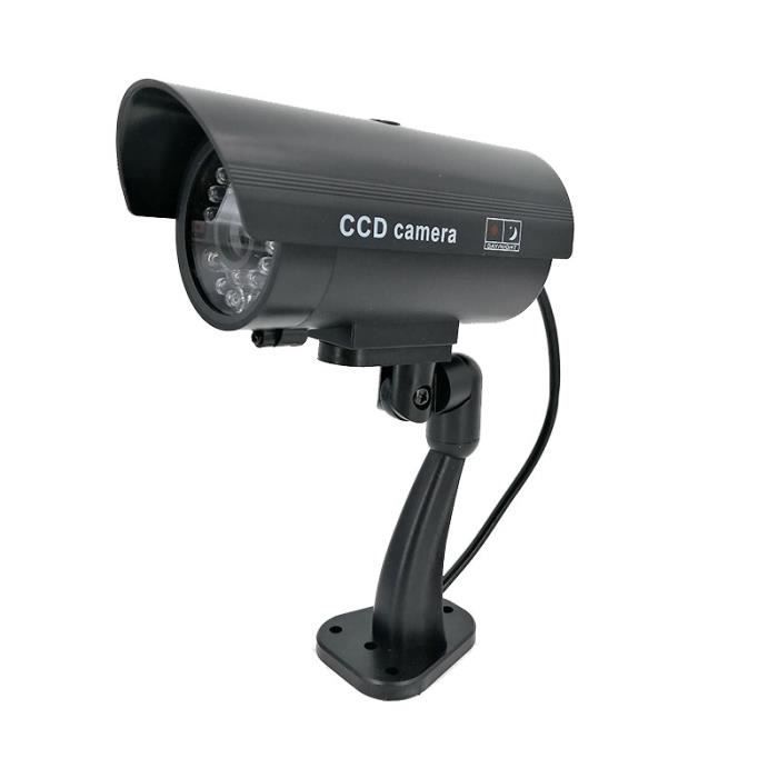 Lot De 4 Caméras Factices LED Clignotante Rouge - Fausse Caméra Surveillance Extérieure/Intérieure, Dissuasion + 4 Panneaux Avertissement