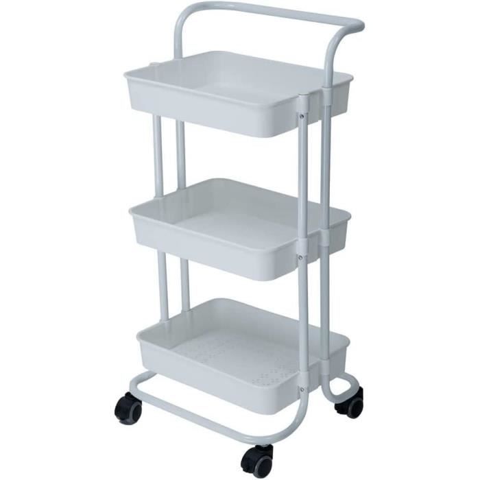 Chariot De Rangement 3 Niveaux Acier Bleu – Organisateur Mobile Avec Roulettes Et Freins, 42 × 41,5 × 77 Cm, Idéal Cuisine Salle De Bain Bureau