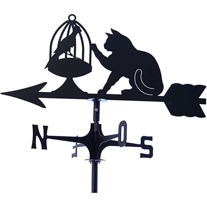 Girouette Chat Et Souris En Fer Pour Toit - Décoration Extérieure Jardin, 50x35 Cm, Indicateur De Direction
