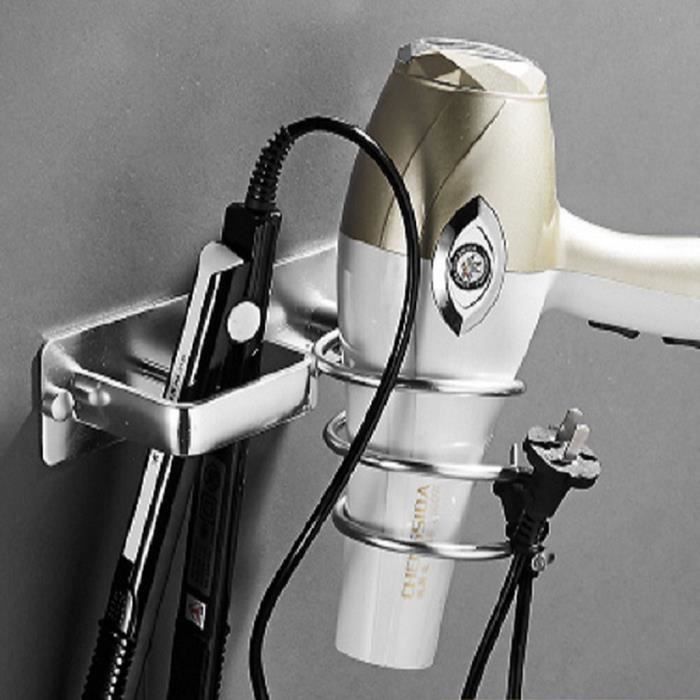 Support Sèche Cheveux Mural Adhésif, Porte Sèche Cheveux En Acier Inoxydable Étanche Fit Pour La