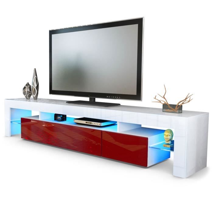vladon meuble tv bas armoire basse lima v2 en blanc mat - bordeaux haute brillance