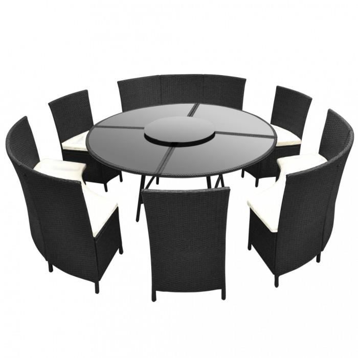 Magnifique Salon De Jardin Noir En Polyrotin Table Ronde Et