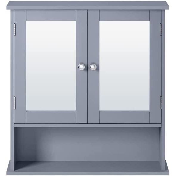 Armoire Murale en Bois MDF avec 2 Portes à Miroir, Étagère Réglable