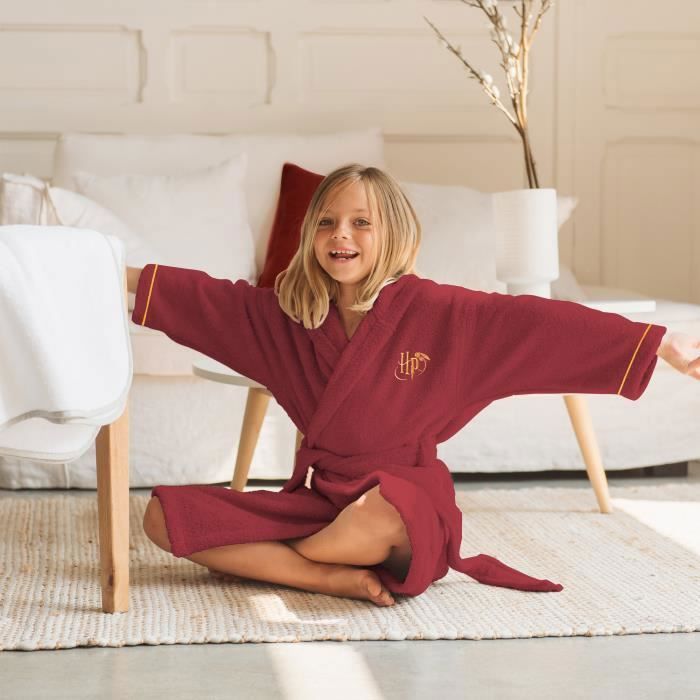 Peignoir enfant à capuche brodé 100% coton, HARRY POTTER RED