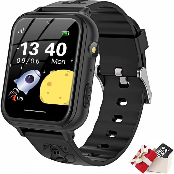 Montre Connectée Enfant PIULAXIU - Smartwatch Avec Appel SOS, 30 Jeux Éducatifs, 13 Réveils Habitudes, Livres Audio, Appareil Photo, Mode École - Idéal Cadeau Filles Garçons (Noir)