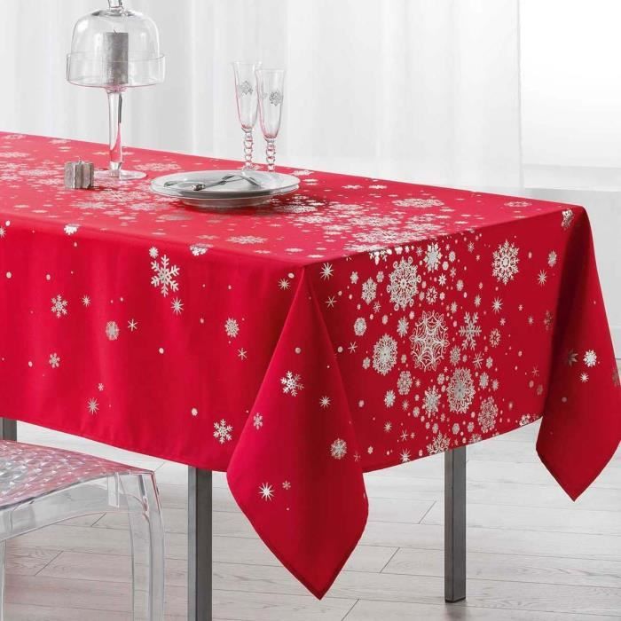 Nappe constellation rouge argent Noel 2m x 1m50 anti tache infroissable
