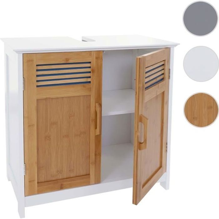 meuble sous-lavabo - hwc - a85 - blanc - mdf et bambou - 60x62x31cm
