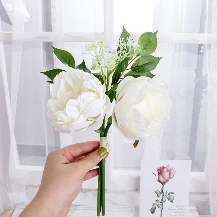 HHD-470 Bouquet de fleurs artificielles en soie grande pivoine blanche  d'automne Vase pour décoration de mariage haute qualité d - Cdiscount Maison