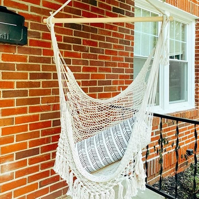 Chaise Hamac Suspendue - Capacité 150 Kg - Tissu Coton/polyester Doux - Pour Balcon, Jardin, Terrasse - Installation Facile - 4
