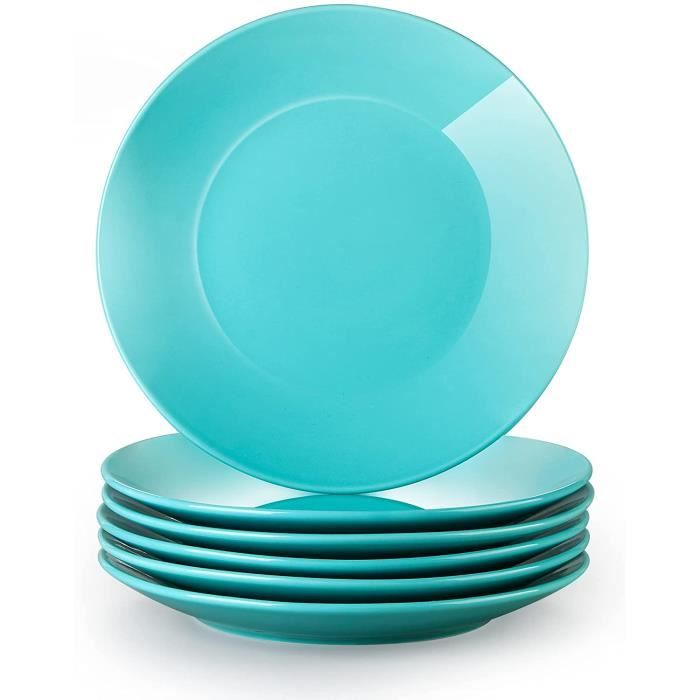 Lot 6 Assiettes U00e0 Dessert En Porcelaine 21.5 Cm - Bleu Clair - LOVECASA, Su00e9rie Sweet - Maison