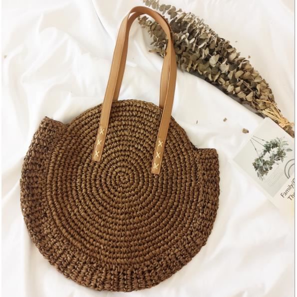 Sac de Paille Rond Marque Modele Porte epaule Marron Cdiscount Bagagerie Maroquinerie