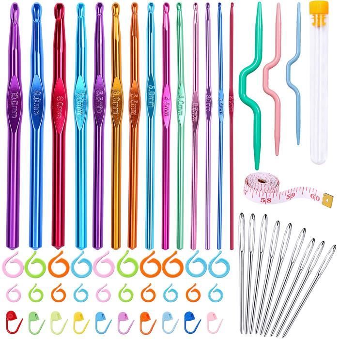 4 Crochets à Tricoter Aluminium - Tailles 2/4/6/8mm, Multicolores