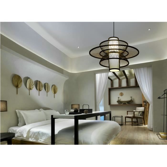 Plafonnier - Fine Asianliving - Nicholas - Abat-Jour en Bambou Fait Main - 60 cm - 40W E27