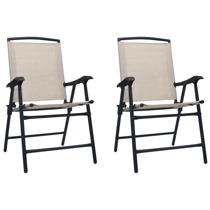 SOLDES-1592Lot de 2 Chaises de jardin pliables Fauteuil de jardin de Haute qualité Chaise dextérieur Textilène Crème