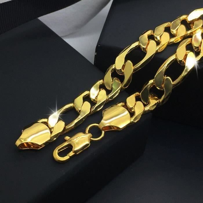 18k en or jaune plaqué  9 "  figaro chaîne 10mm large bracelet pour cadeau homme