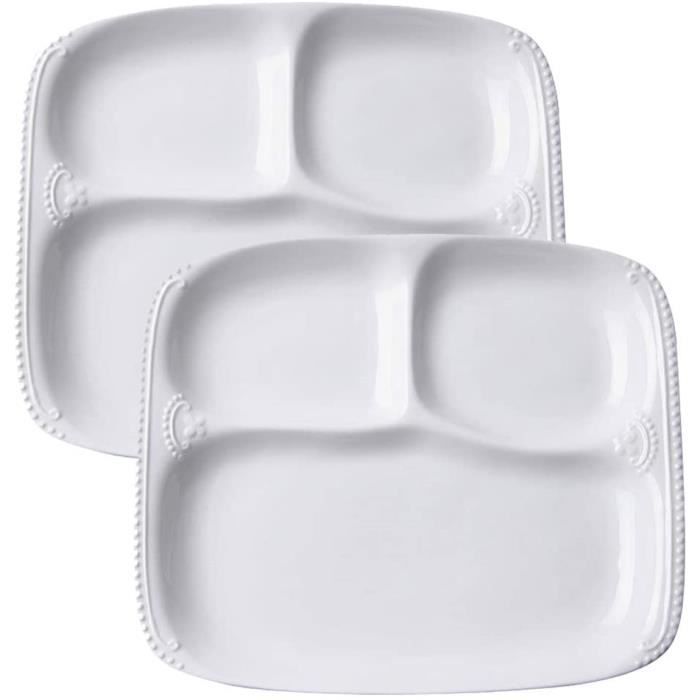 Assiette en porcelaine blanche avec 3 compartiments pour une personne