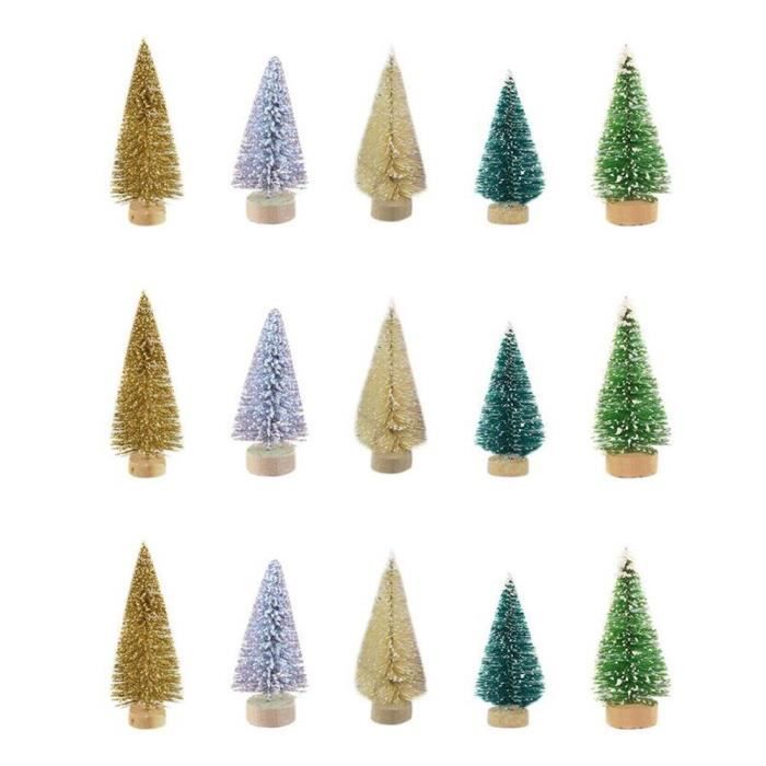 9 Mini Sapins De Noël Artificiels Avec Neige - Petits Arbres Décoration Table, LED, Base Bois