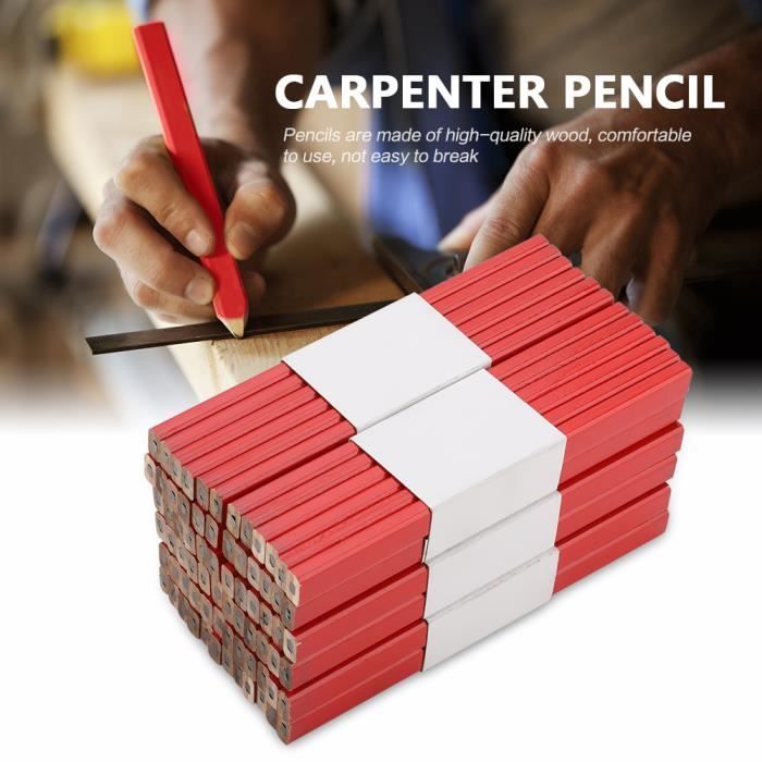 Ensemble de crayons de charpentier octogonaux à Surface rouge 72 pièces 175mm crayon de menuisier en plomb noir dur outil de marquage pour le travail du bois