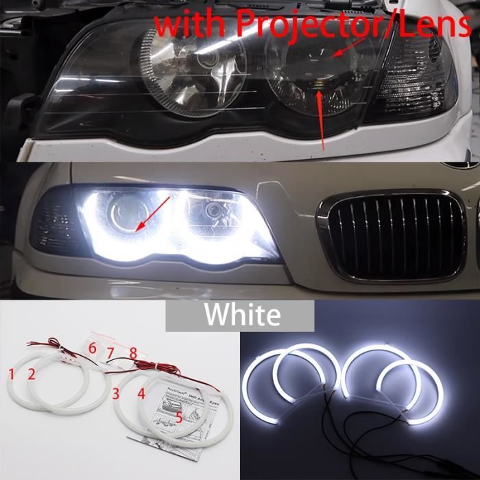 4. Avec objectif W - Phare LED blanc Halo Angel Demon Eyes Kit angel eyes light pour BMW série 3 E46 berline