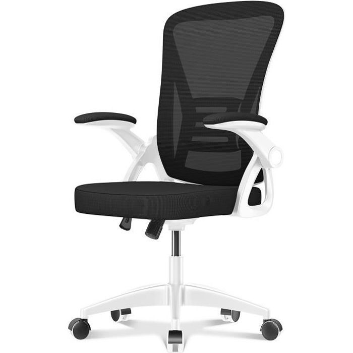 BIGZZIA - Chaise de Bureau Ergonomique - Fauteuil - avec accoudoir  rabattable à 90° - Support Lombaire Adaptatif - Réglable en hauteur -  Bureaux - Rue du Commerce