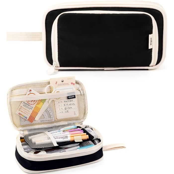 Trousse Grande Capacité Noir Et Rose - Pour Écoliers, Étudiants - Organisation Fournitures Et Cosmétiques