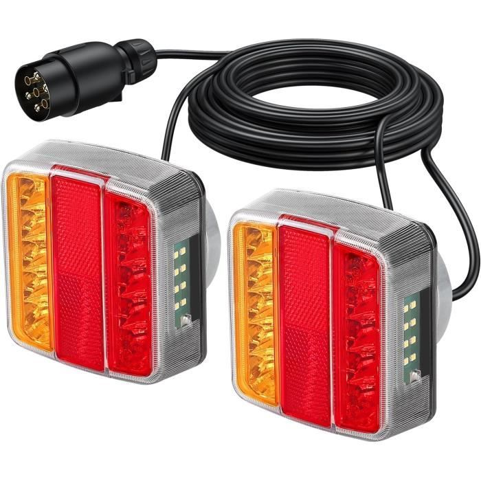 Kit Feux Arrière LED Magnétiques Pour Remorque - 12V - Étanche IP67 - Prise 7 Broches - Câble 7.5m