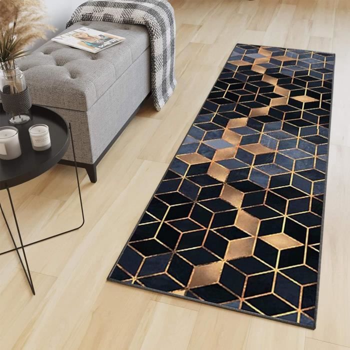 Tapis Antidérapant Mazovia Bleu 67x250 Cm - Tapis Couloir Long Motif Classique Oeko-Tex