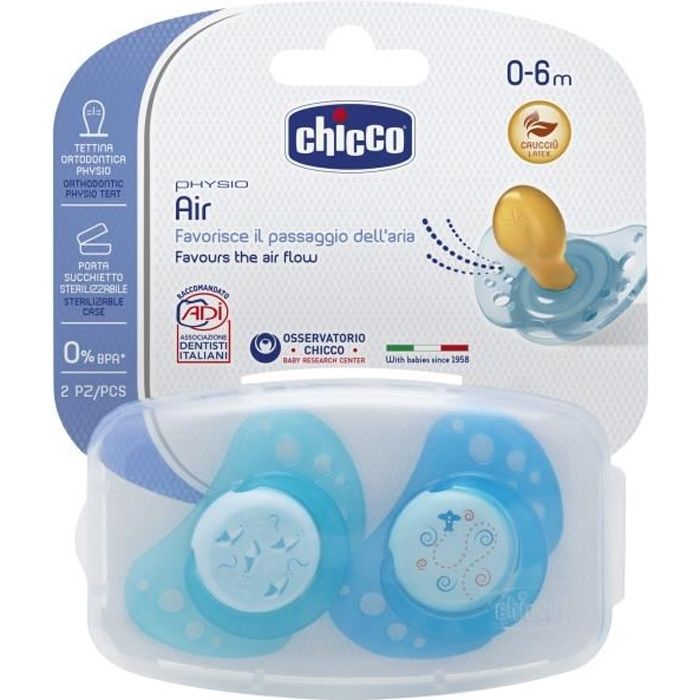 Tétines Chicco Tactile Caoutchouc Flux Papillon 6 Mois+ - Lot De 2, Latex Naturel, Valve Anti-colique
