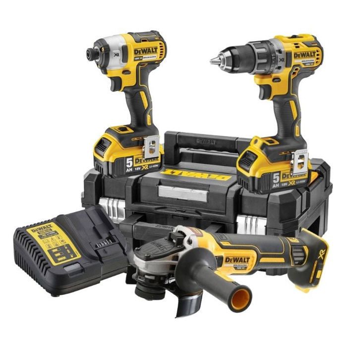 Pack de 3 outils 18V DCF887 + DCD796 + DCG405 + 2 batteries 5Ah + chargeur + coffret TSTAK DEWALT DCK384P2T QW