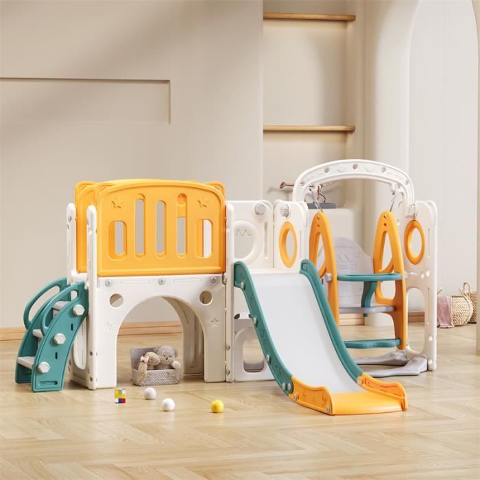 Toboggan 6 En 1 Pour Enfants – Avec Panier De Basket, Balançoire, Foot, Lancer D’anneaux, échelle, Autoportant - 12