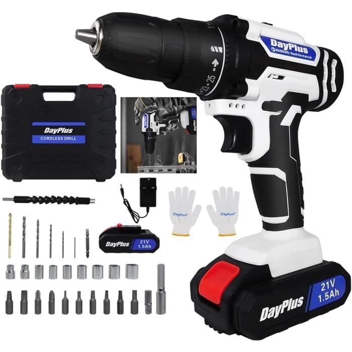 Kit Perceuse-visseuse Sans Fil 36V - 2 Batteries 1300mAh, Lumière LED, Mandrin 3/8" Sans Clé - Puissance 28 N.m Pour Bricolage Maison