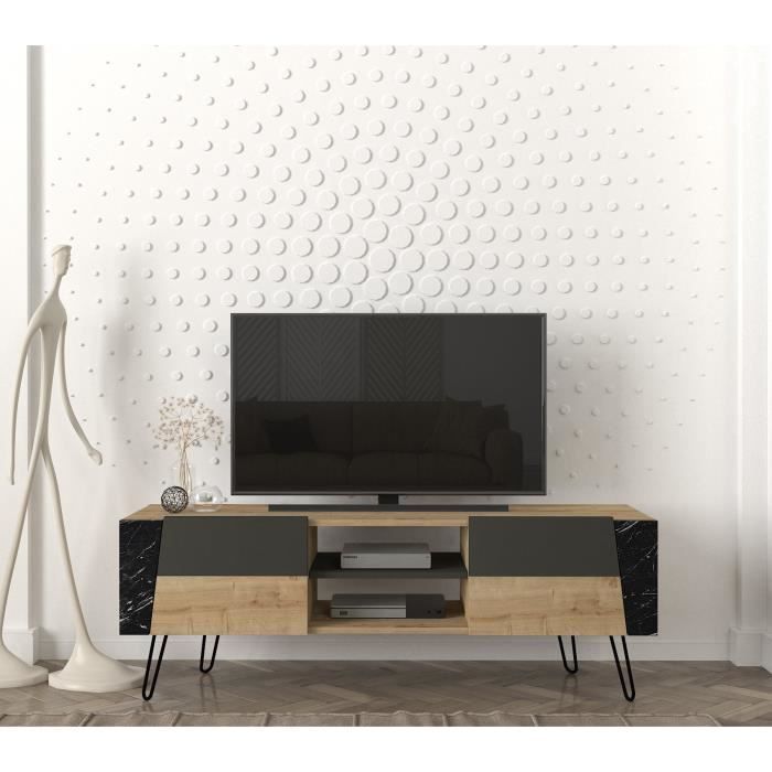 meuble tv tera home - emob - blanc - 150 cm - salon - contemporain - adulte